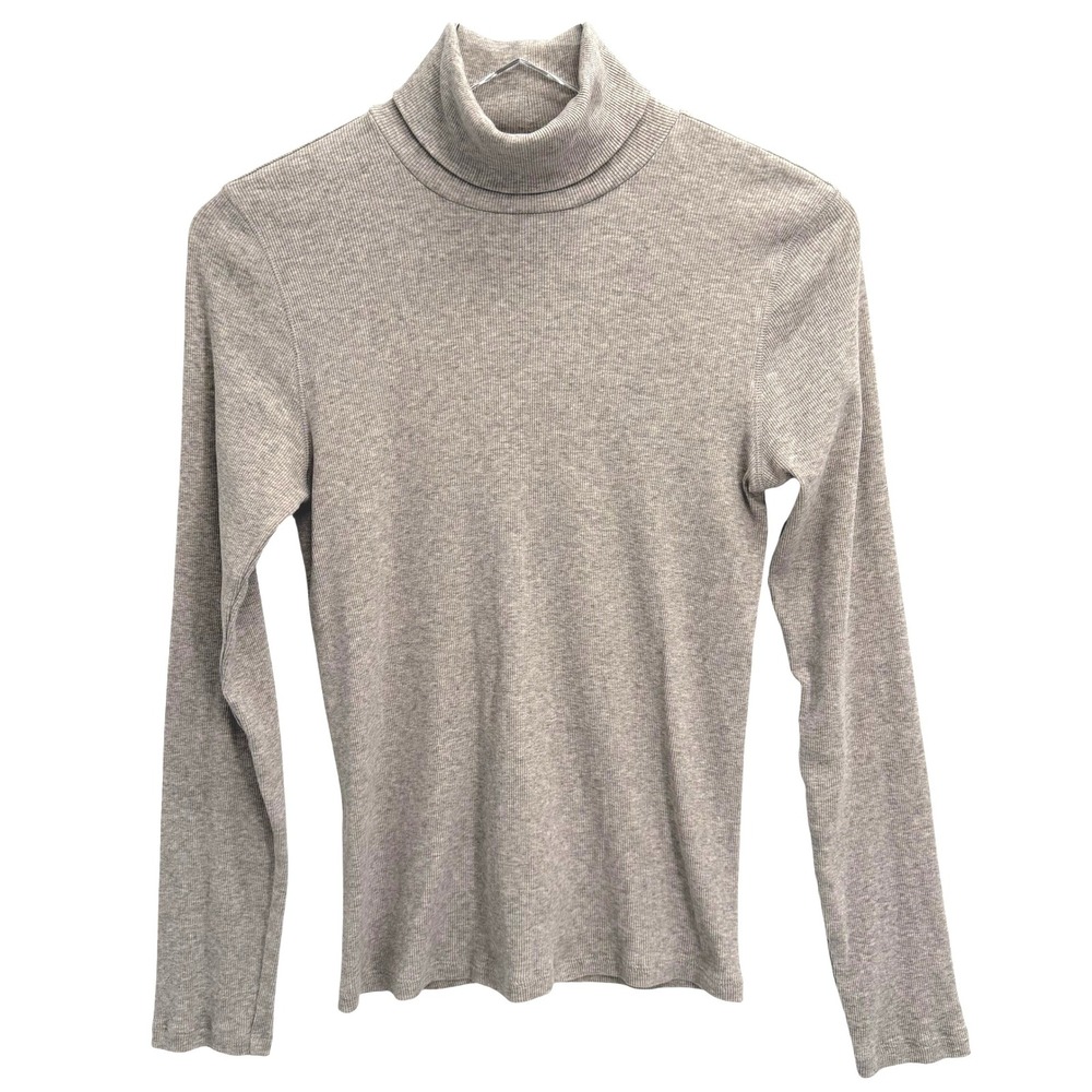 Everlane The Luxe Rib Turtleneck Top Size M Supima Cotton Heathered Beige